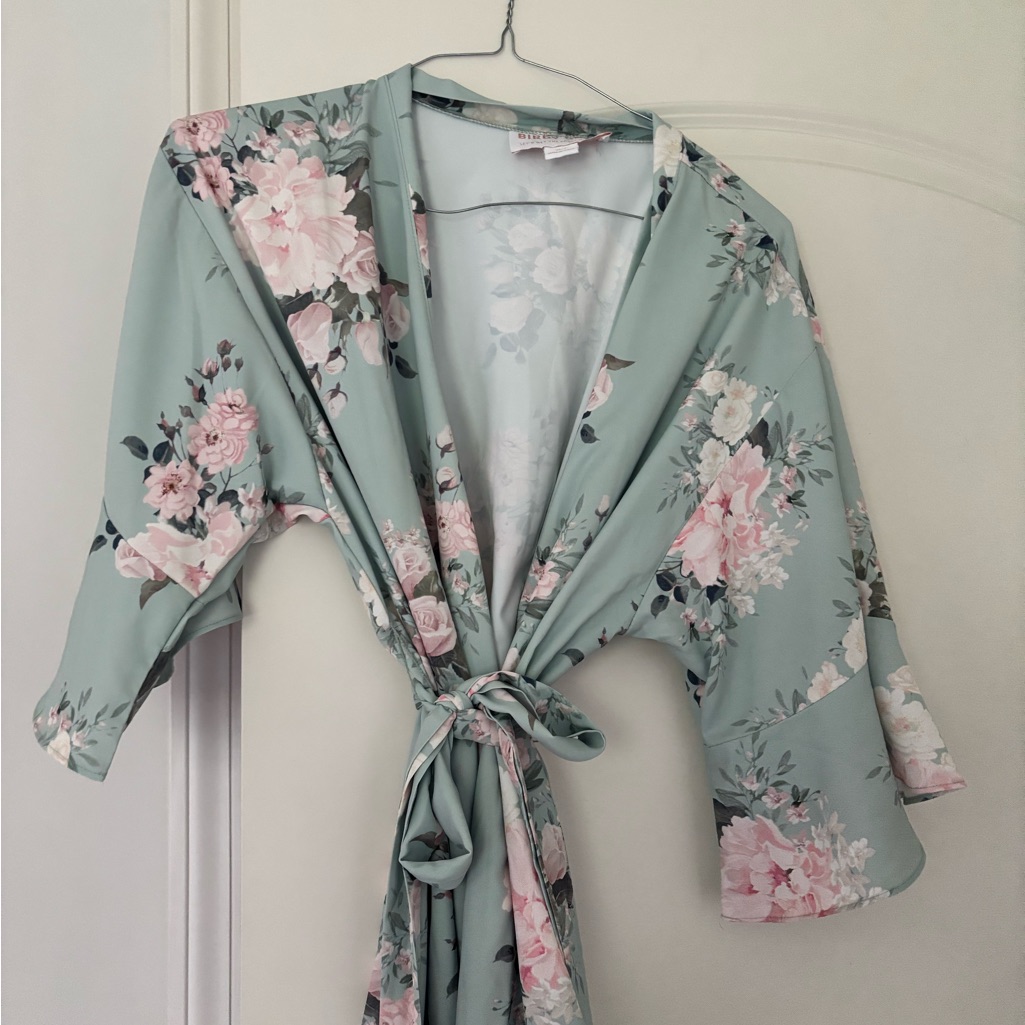 Birdy Grey Green And Pink Floral Robe Intimates